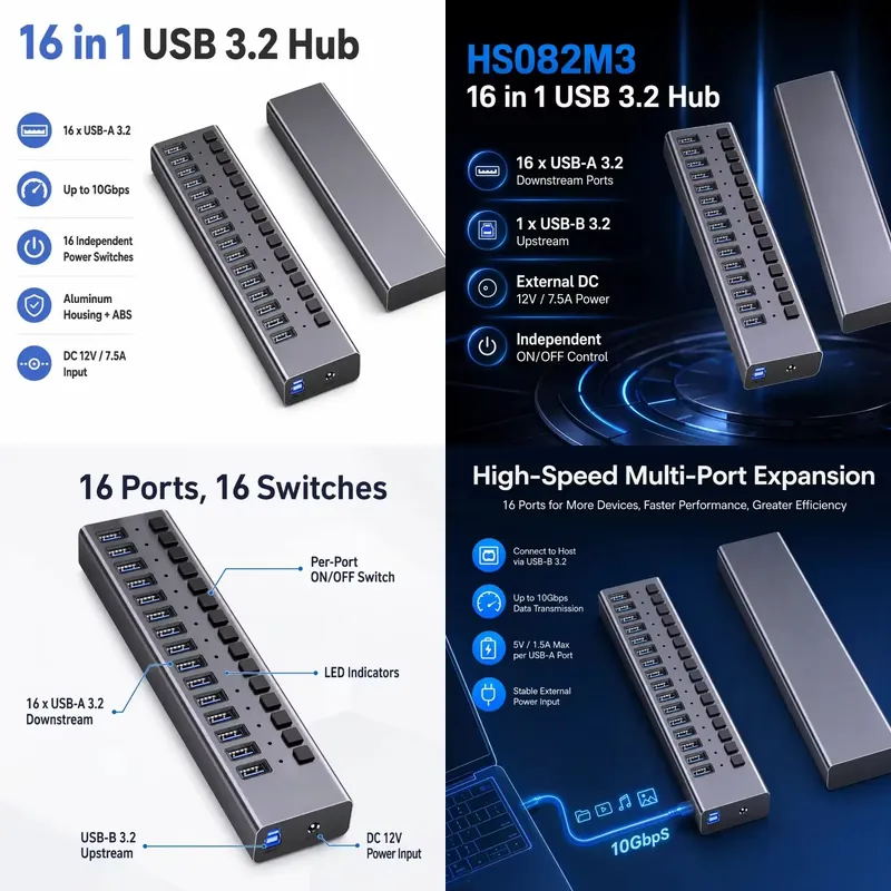 Multi Port Usb Hub - AP01: 16-портовый USB 3.2 Gen2 хаб