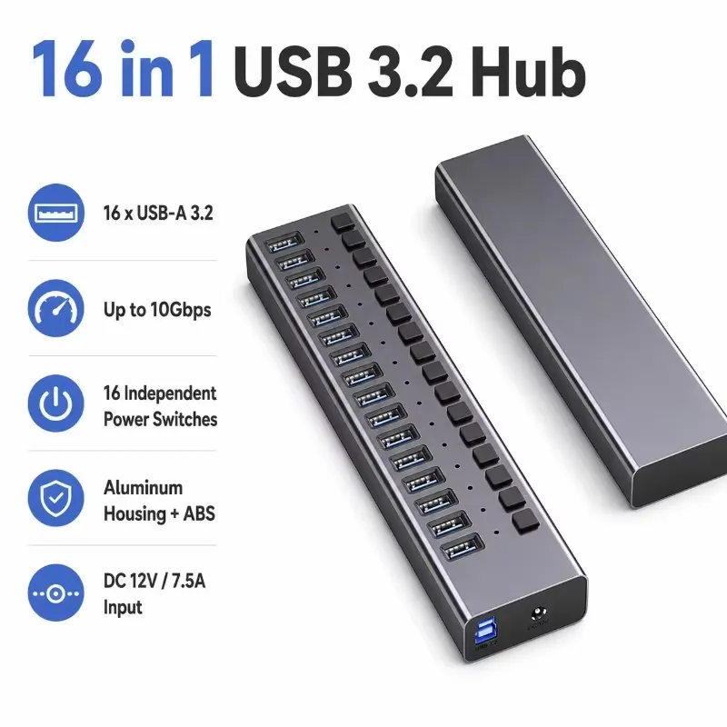 AP01: 16-портовый USB 3.2 Gen2 – обзор и цена Multi Port Usb Hub